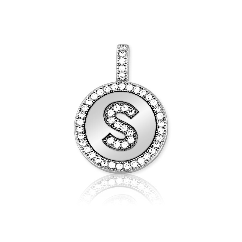 Sterling Silver Micro Pave Circle “S” Pendant with Chain