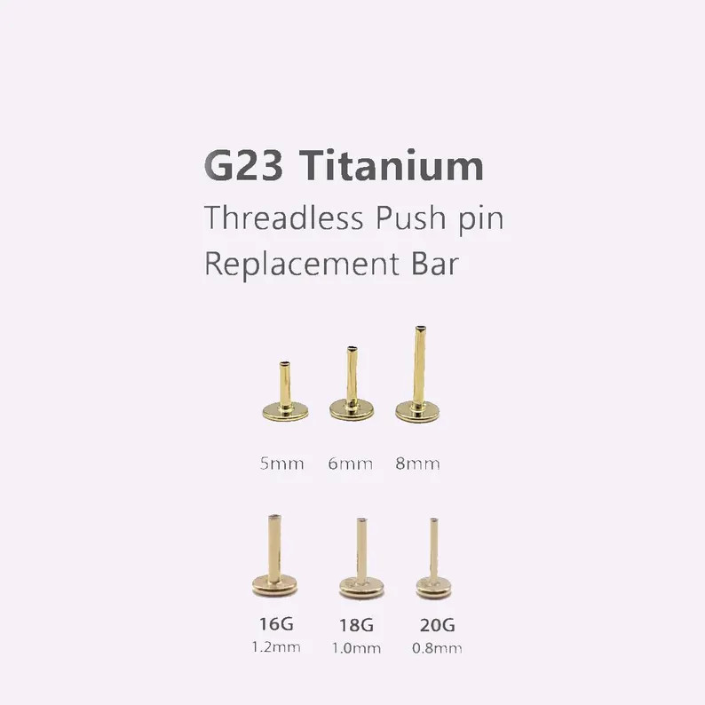 20G/18G/16G Titanium Push Pin Labret Bar Post For Threadless Flat Back Earring