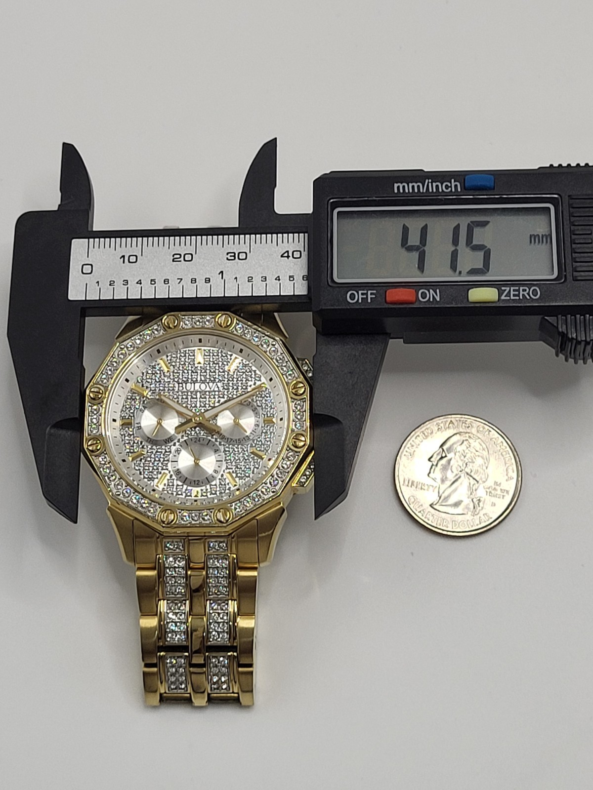 $695 [ NEAR MINT ] BULOVA Men’s Octava Gold Tone Stainless Pave Crystal WATCH