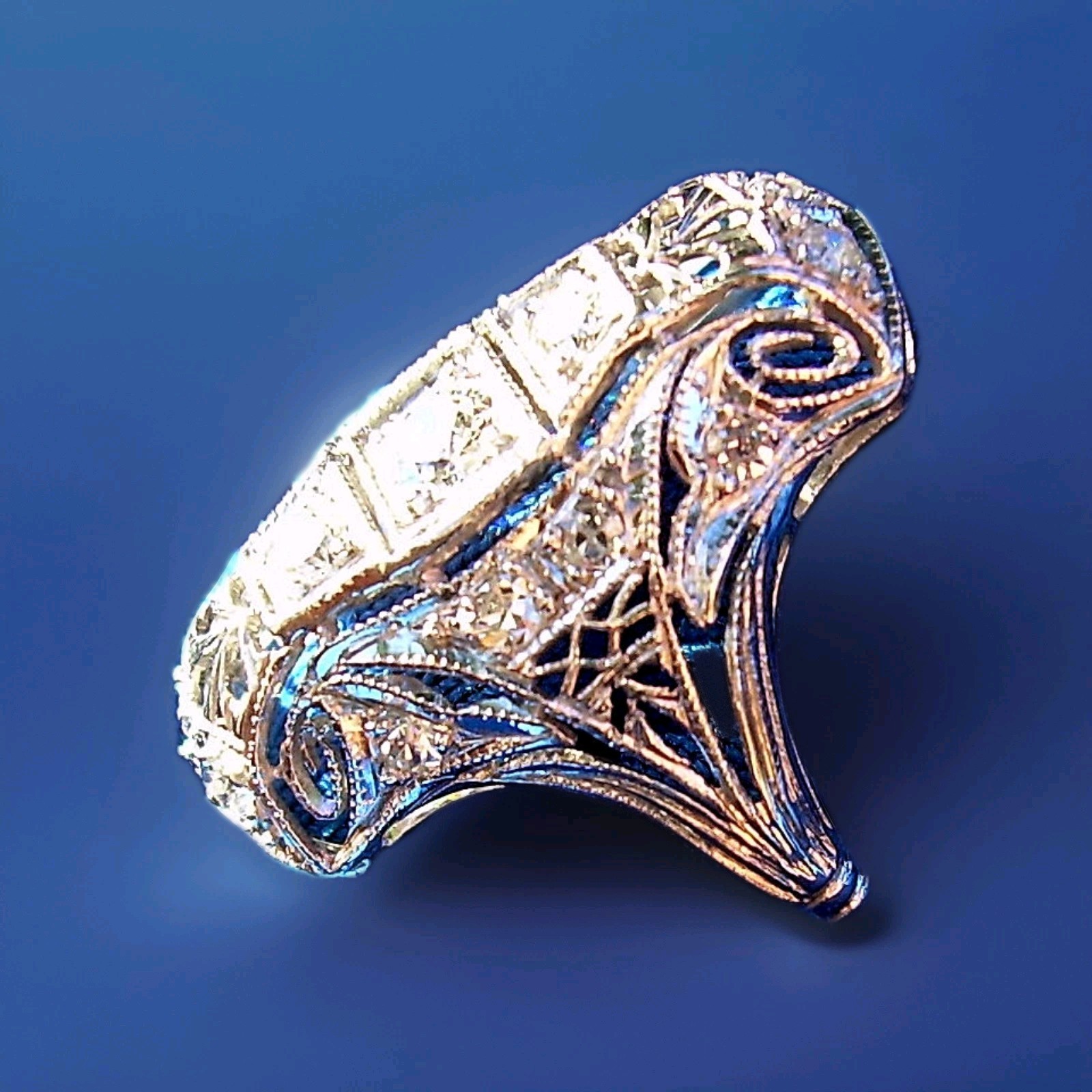 Originbal EARTH MINED DIAMOND ART Deco Engagement Ring Antique PLATINUM Filigree