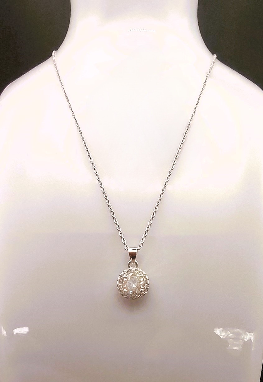 SILVER NECKLACE WITH CZ PENDANT 925 Fuzion Creations Int. Mark 18″ Chain VIDEO