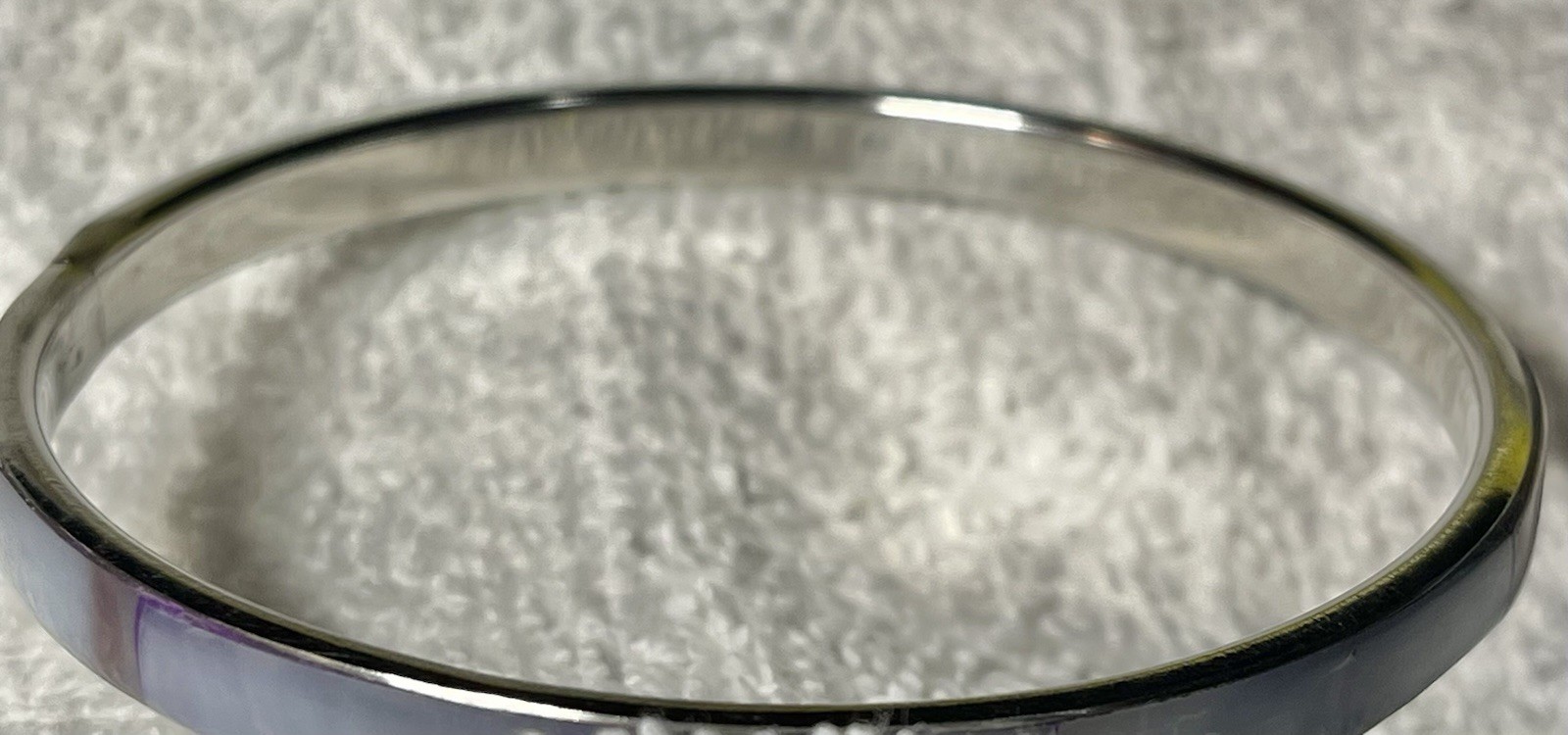 Slate Blue Gray Abalone Inlay Shell Bangle Bracelet Beach Jewelry Silver Tone