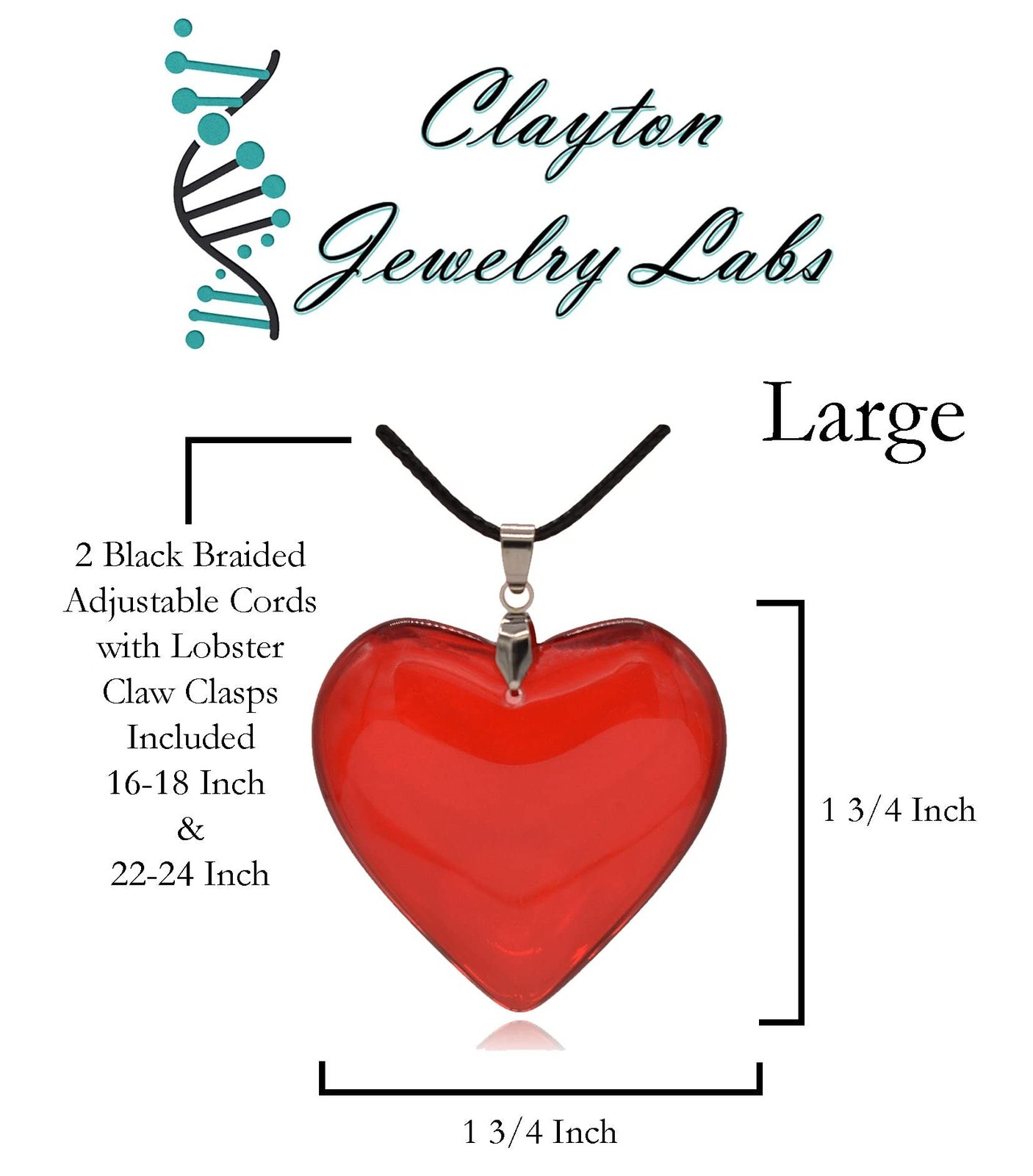 Large Blue Semi-Transparent Solid Glass Heart Pendant Necklace (Large Blue)