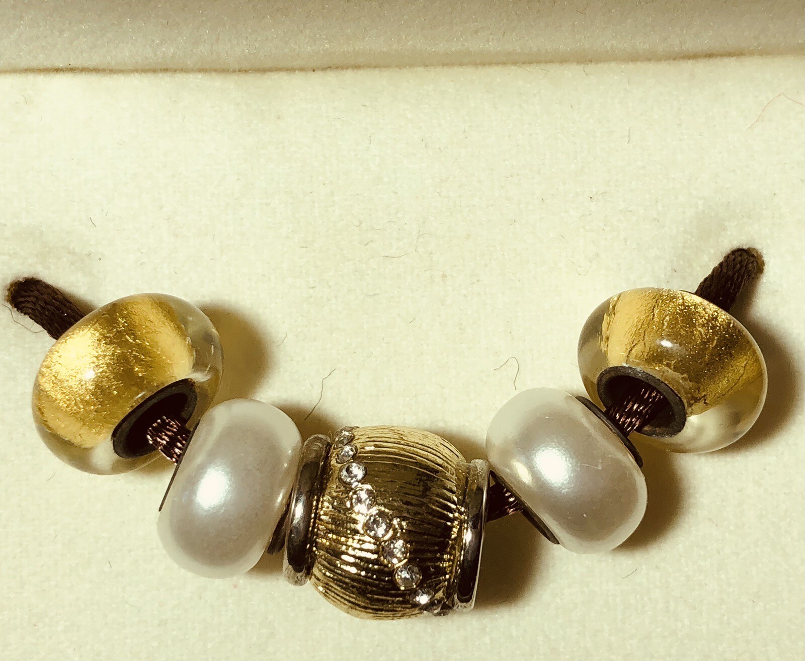 Bella Perlina European Bracelet Charms Faux Pearls Gold Tone Rhinestones beads