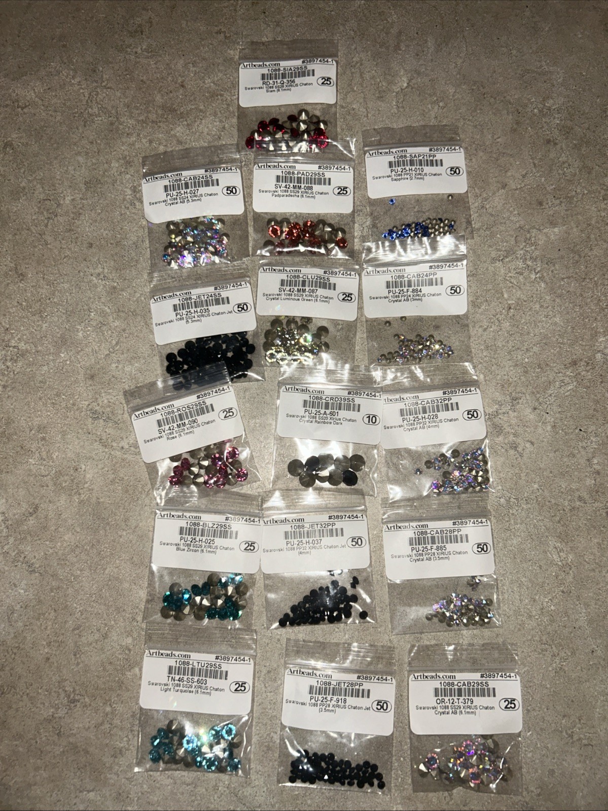 VTG Swarovski 1088 Rhinestone Lot, Pointed Back Crystal Chaton Mix Size/Colors