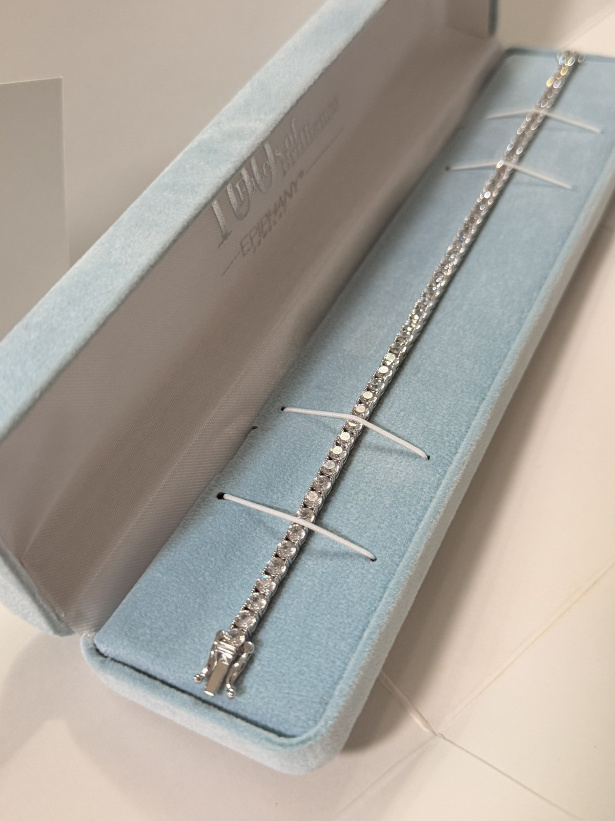 NEW QVC Epiphany Platinum Clad 925 Sterling Silver Diamonique 8” Tennis Bracelet