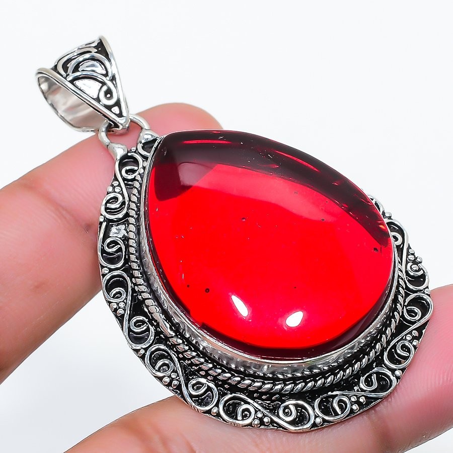Garnet Gemastone 925 Sterling Silver Jewelry Pendant 2.29″ Gift for Her d314