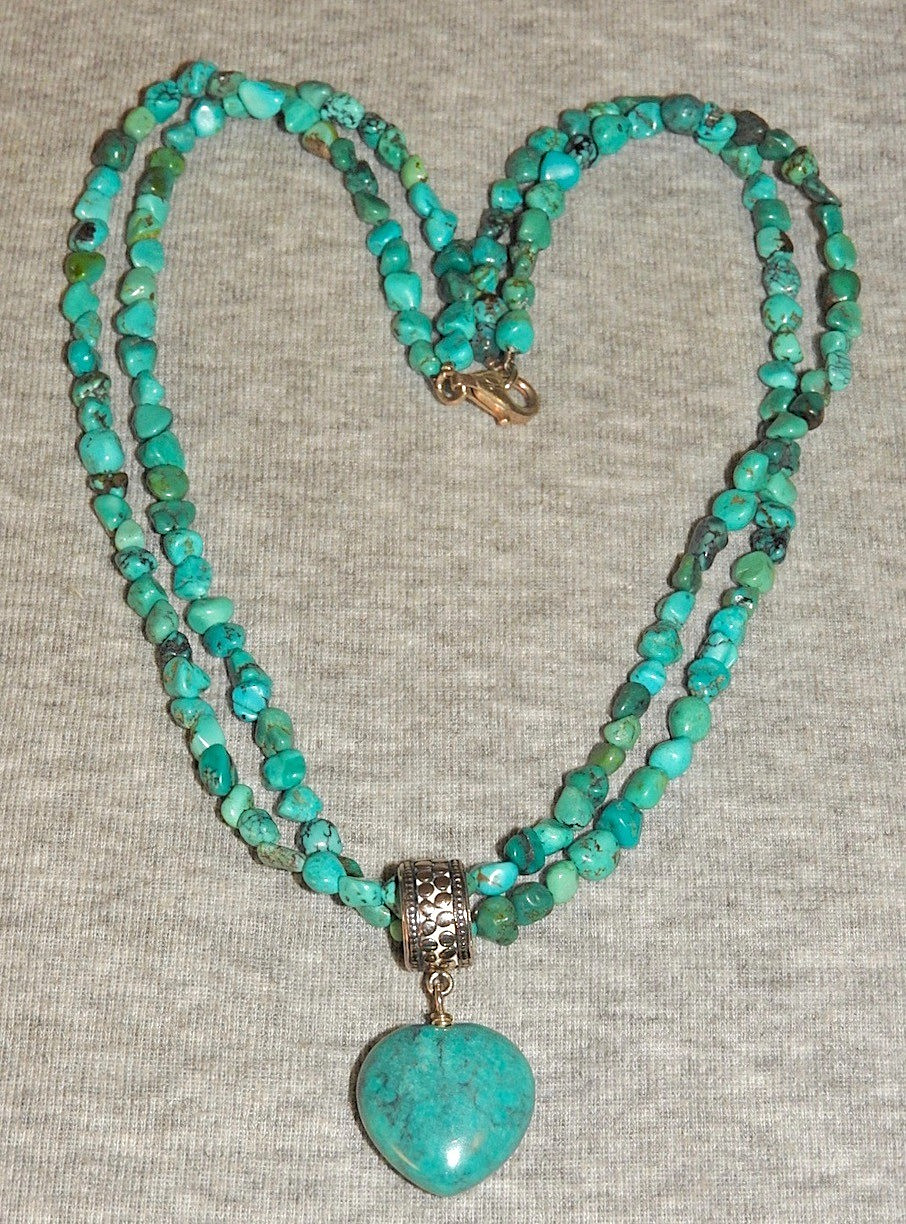 Jay King Turquoise Necklace Pendant Double Strands Sterling Silver Signed IOB