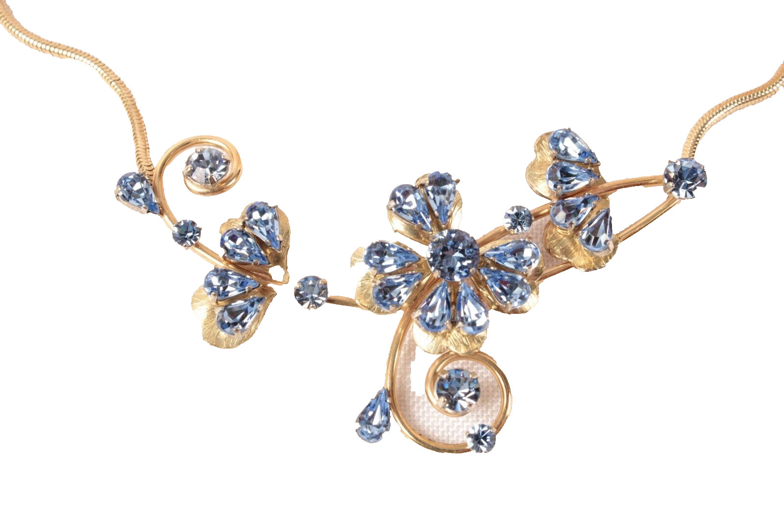 Vintage Choker Necklace and Earring Set Blue Clover Design 15.5 Inches Dainty