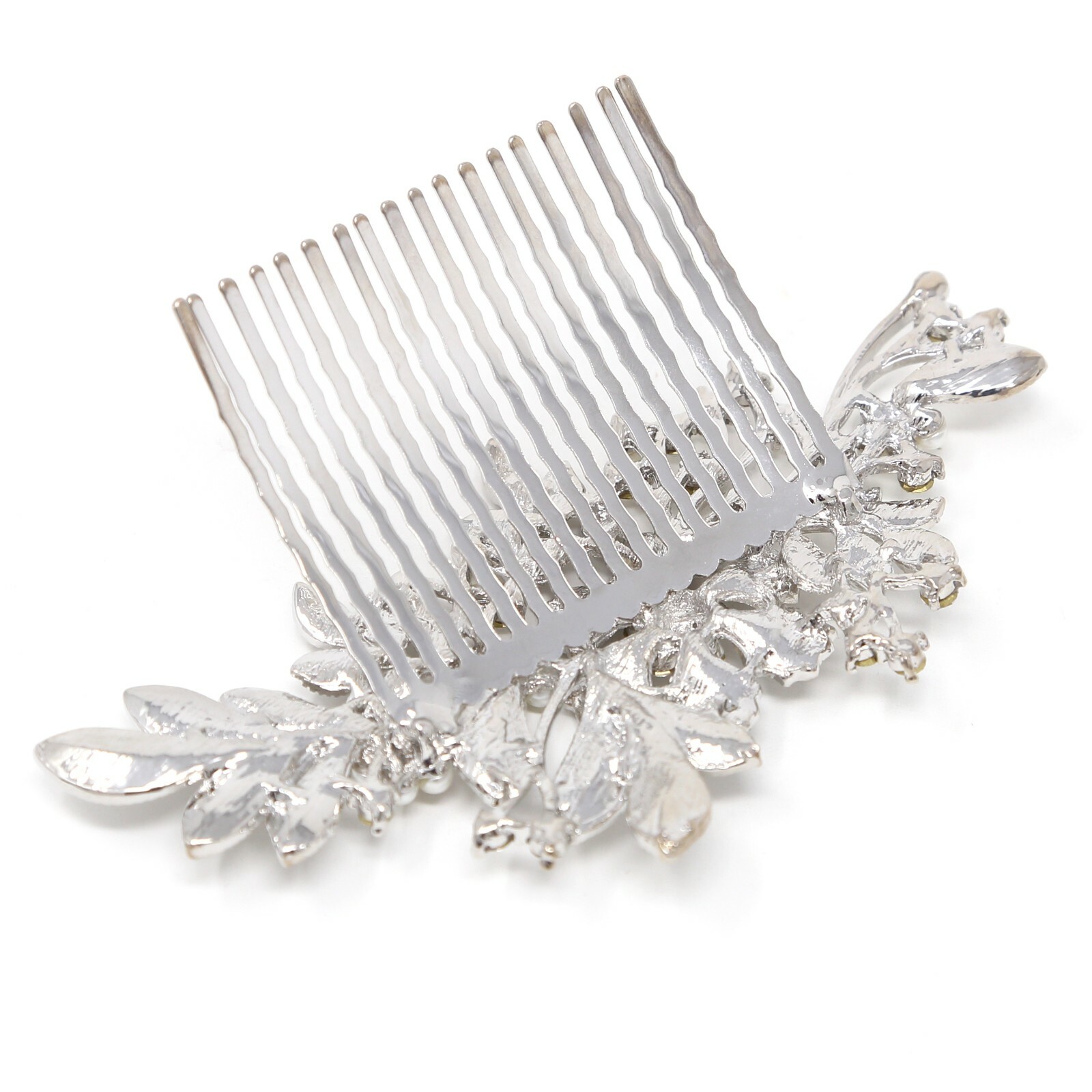 Silver tone flower hair comb bridal wedding crystal rhinestone hair accessories