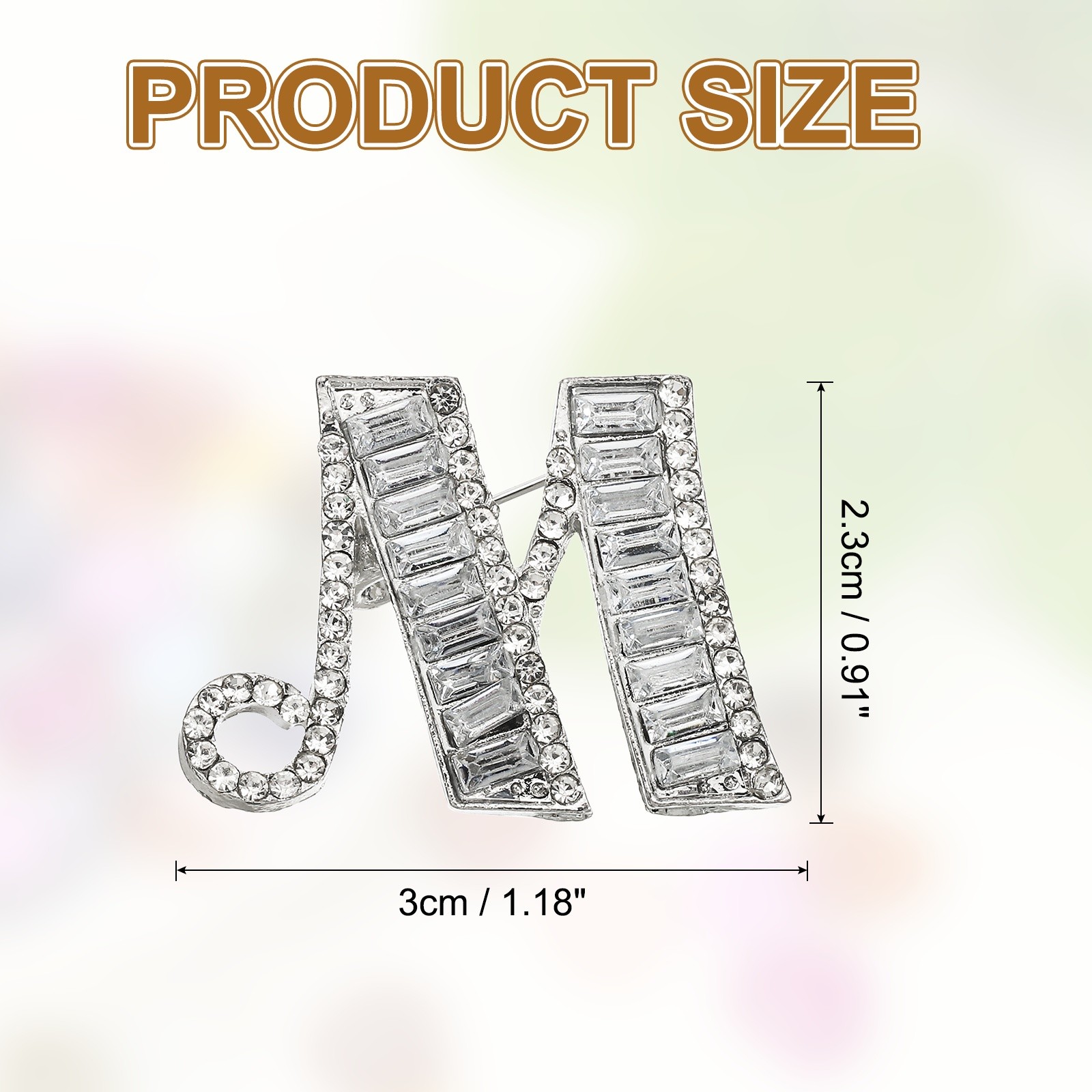 Letters Brooch Pins, Letter M Initial Rhinestone Brooch, Silver