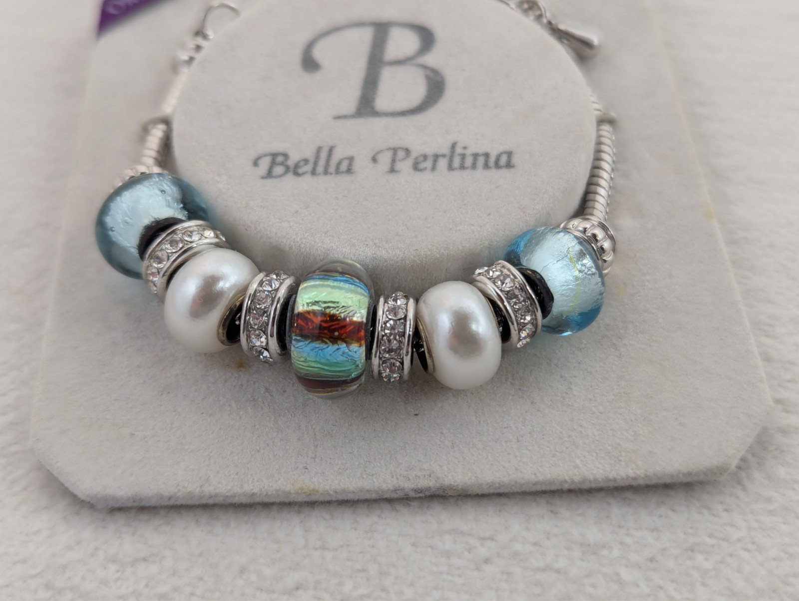 Bella Perlina Charm Bracelet Silver Tone 6-8″ Adjustable