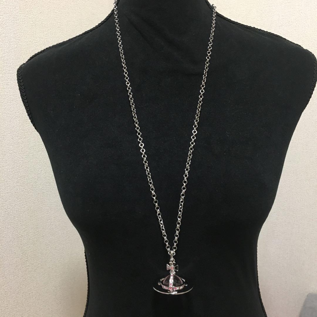 Vivienne Necklace Small Orb Silver Pink IN BOX Set Chain 80cm Top 4.5cm
