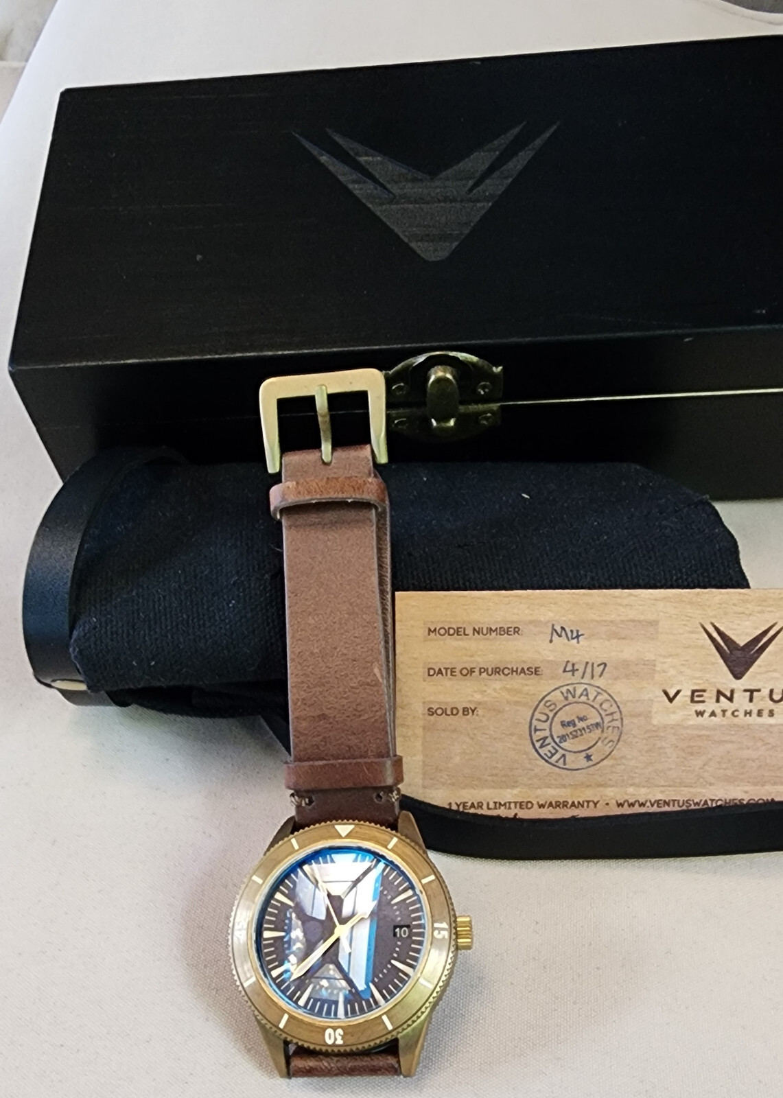 VENTUS Mori M4, Brass, automatic, Blue dial,rare and OOP,full package (Zelos)
