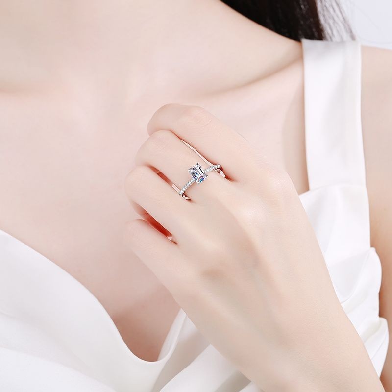 Princess Emerald Cut Moissanite Ring in 925 Sterling Silver