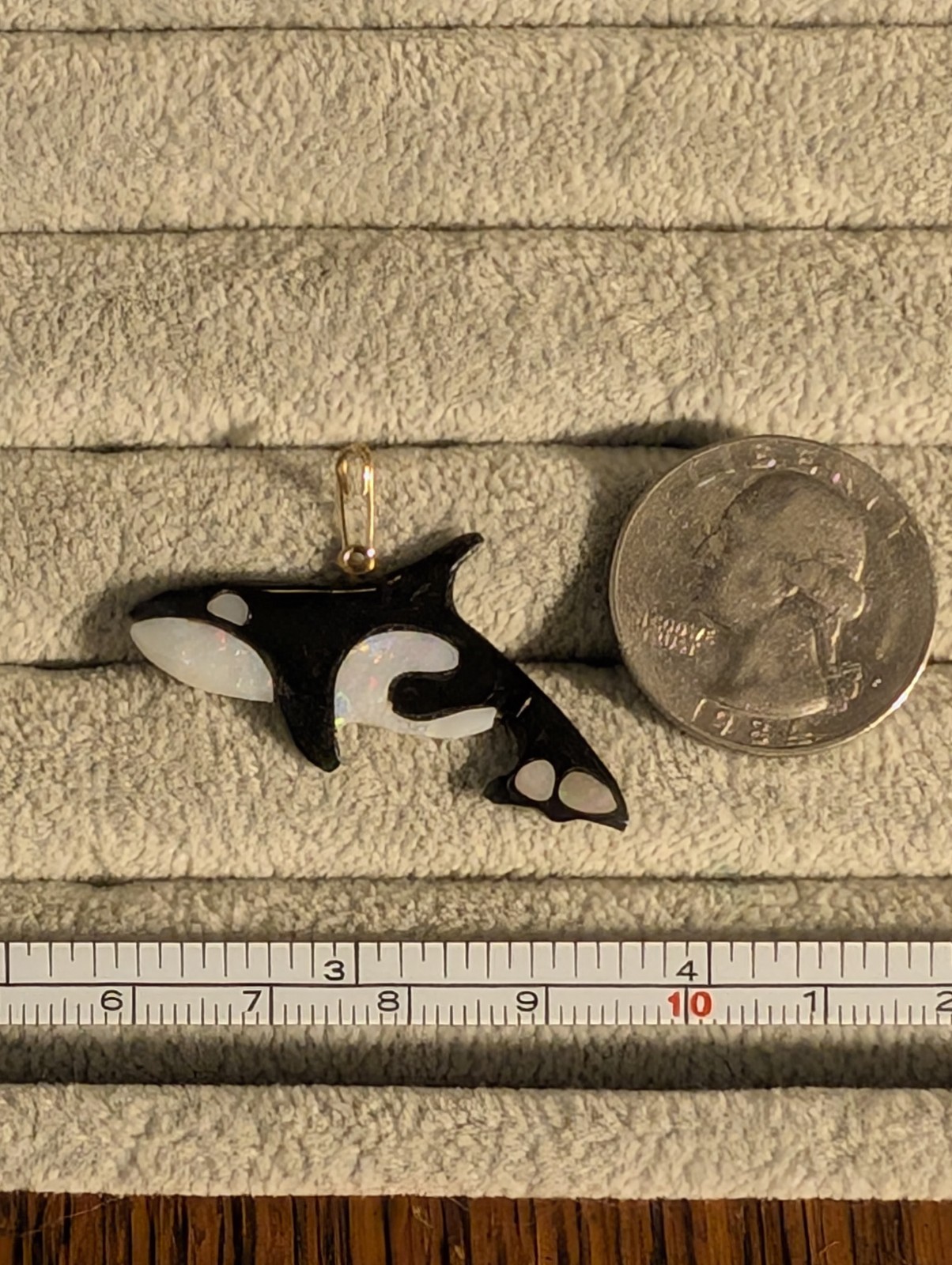 Inlaid Black Coral & Genuine Opal Sea Wolf Killer Whale Pendant W/ .925 Chain!