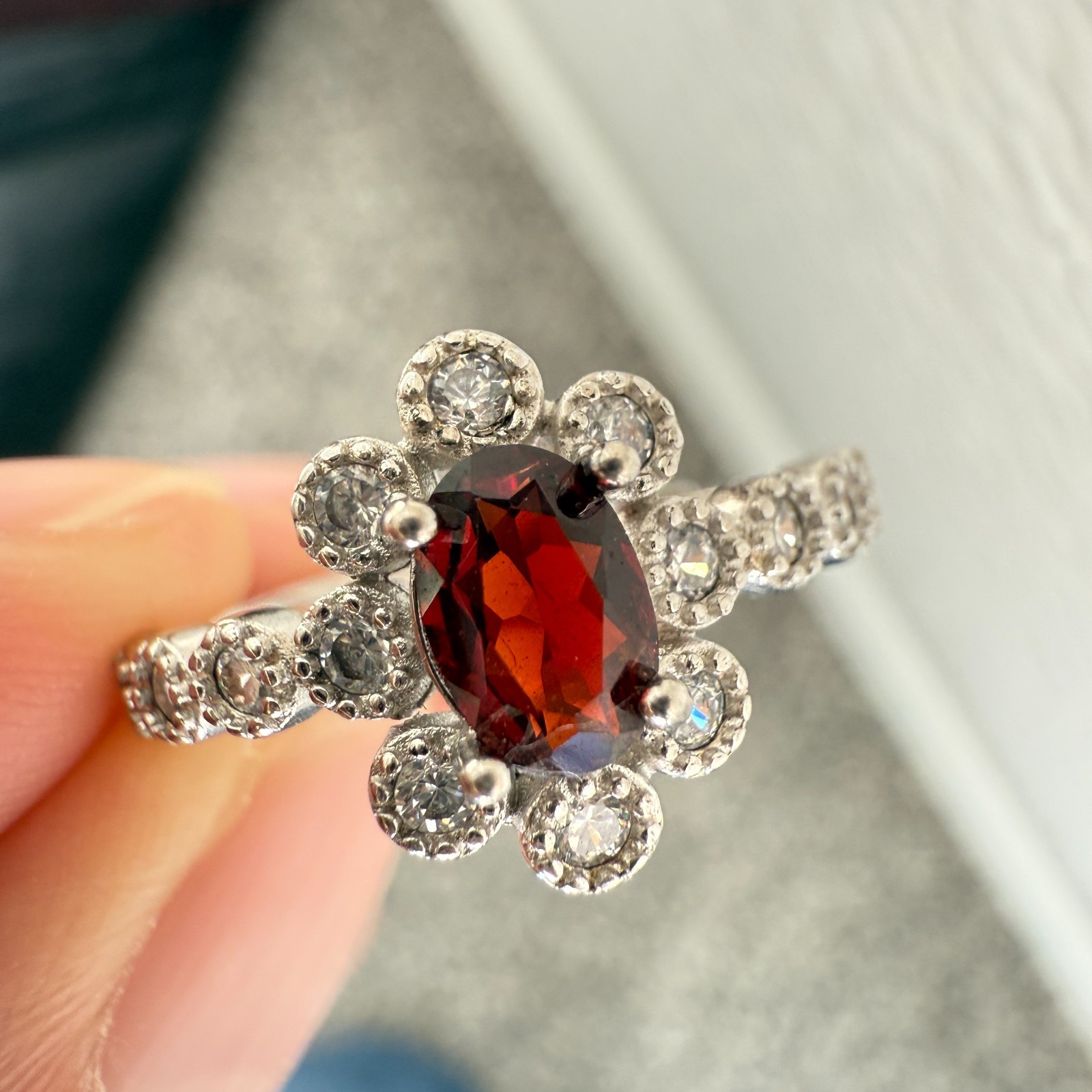 925 Sterling Silver Ring 6x4mm Natural Rhodolite Garnet Gemstone Zircon Red Gift