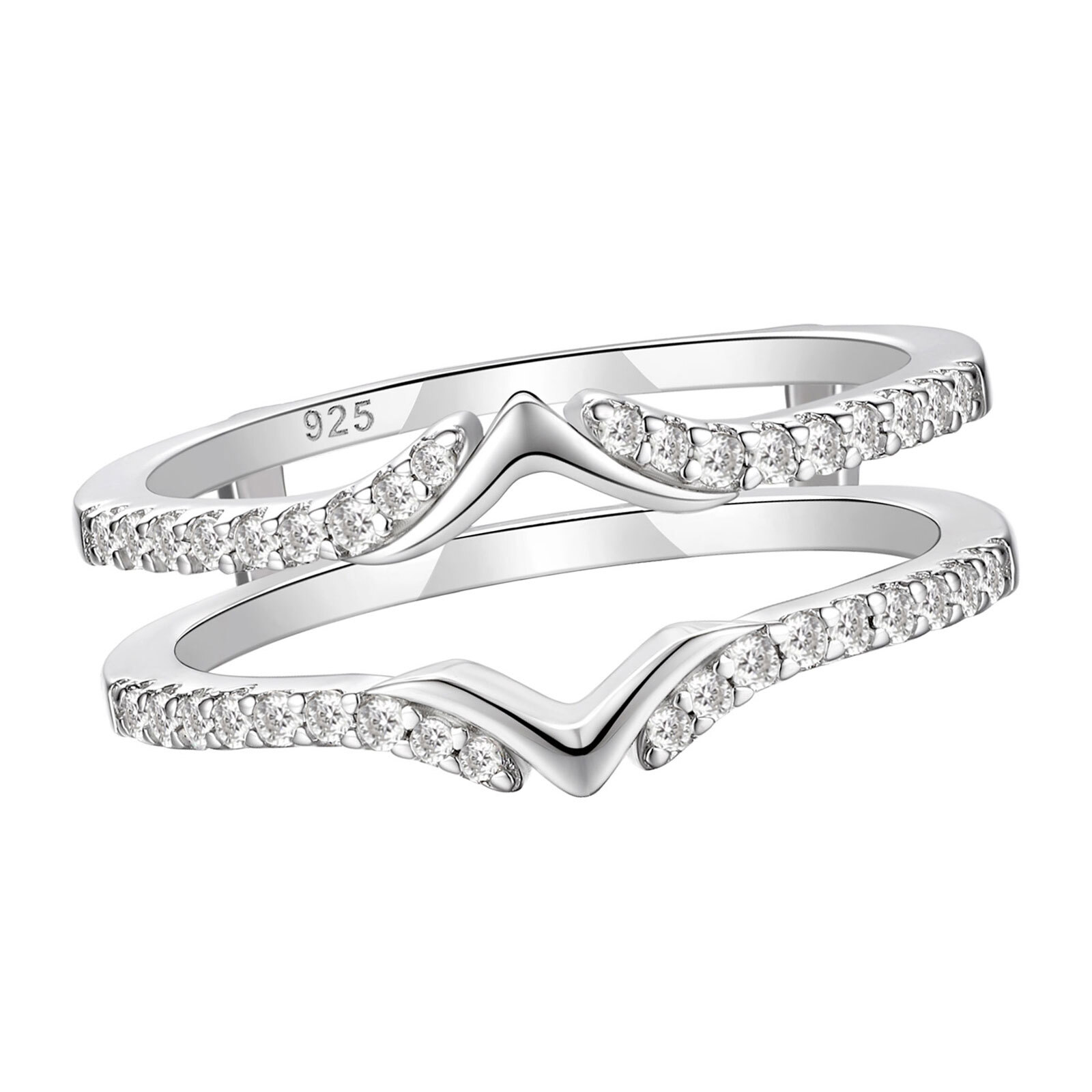 V-shape Wedding Band for Her Ring Wrap Guard for Engagement Ring 925 Silver