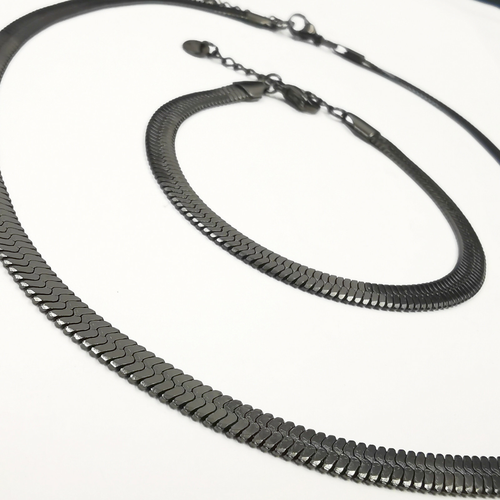 Blade chain 5mm Black Flat Snake Chain Choker 15.7inch Necklace 7.1in bracelet