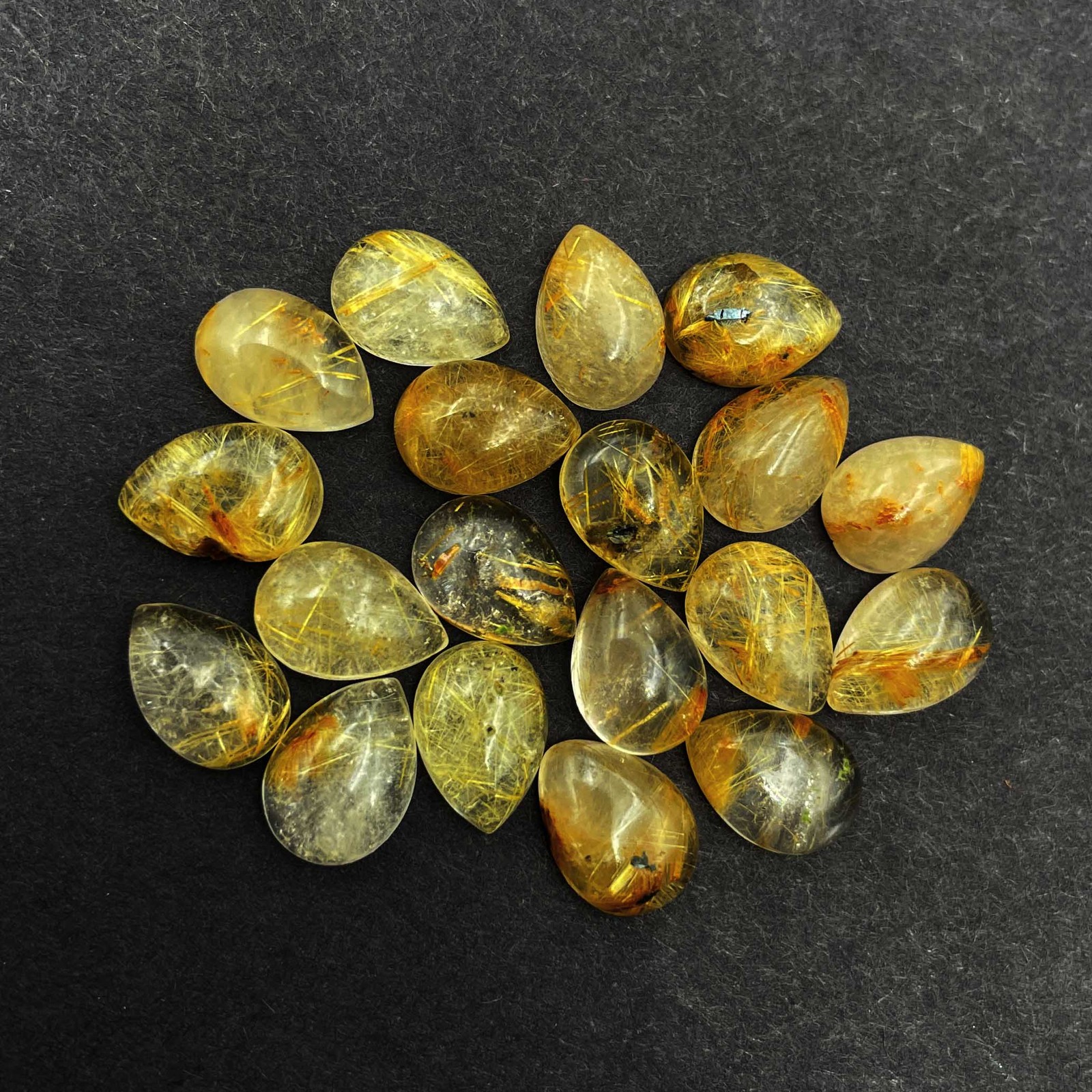 Natural Golden Rutile Quartz Pear Cabochon Gemstone Lot 7*10 MM 100 CT 46 Pcs