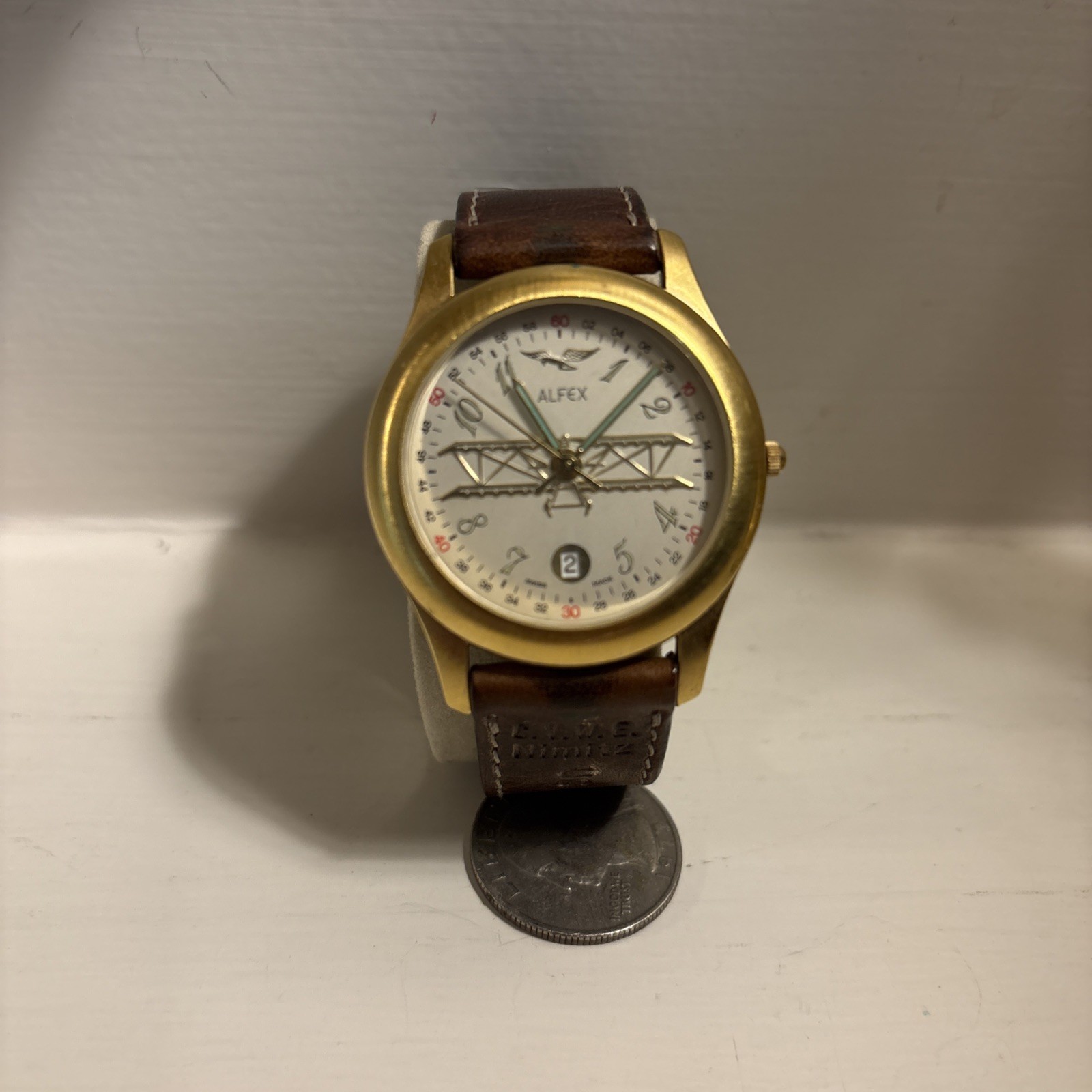 Swiss Made Men’s Alfex C.V.W.E. Nimitz US Navy Biplane Military Watch Runs Good