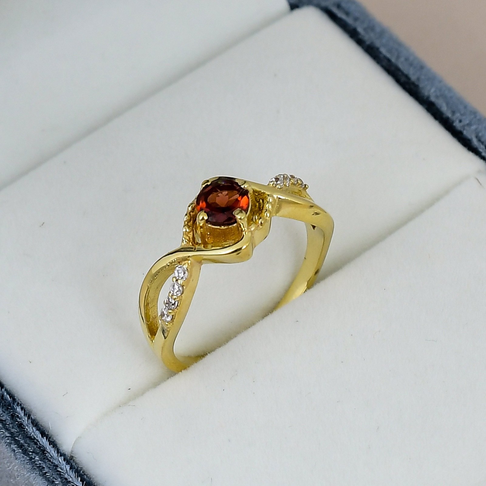 Garnet Ring 18K Gold Plated 5mm Round Gemstone Infinity Promise Ring Gift
