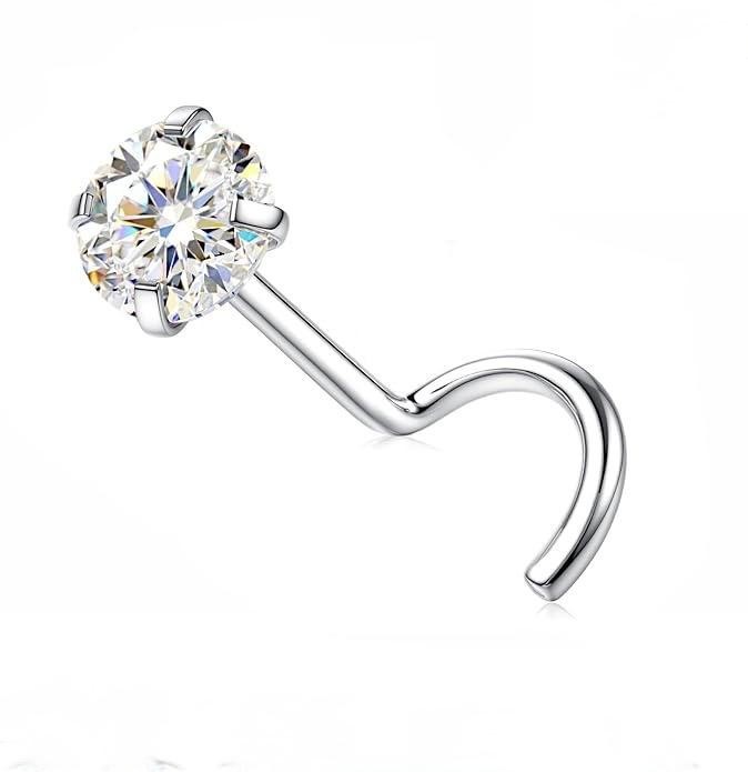 Moissanite Titanium Nose Stud Corkscrew shape 18 Gauge comes with GRA CRD