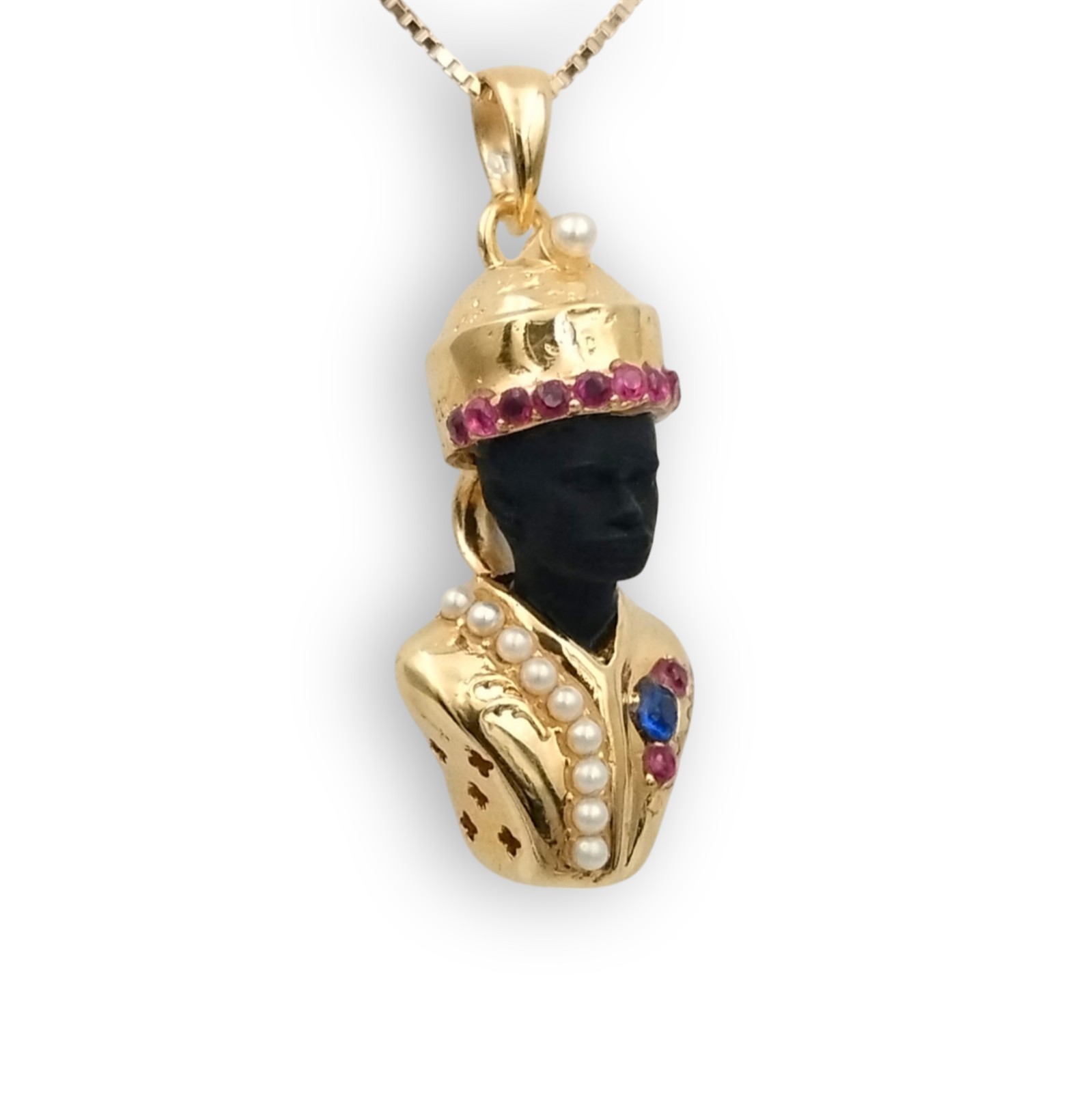 Venetian Moor Pendant Gold Plated 925 Silver with Rubies and Sapphire, Italy