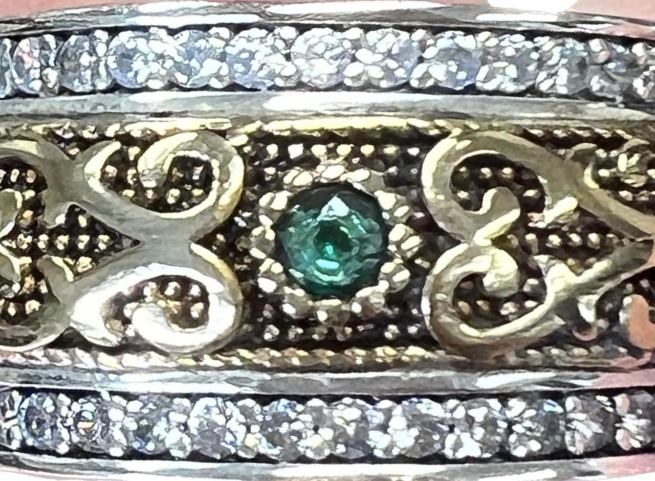REAL Diamond Emerald SOLID 14K Yellow Gold 925 Wide Band Ring Etruscan Rev SZ 9