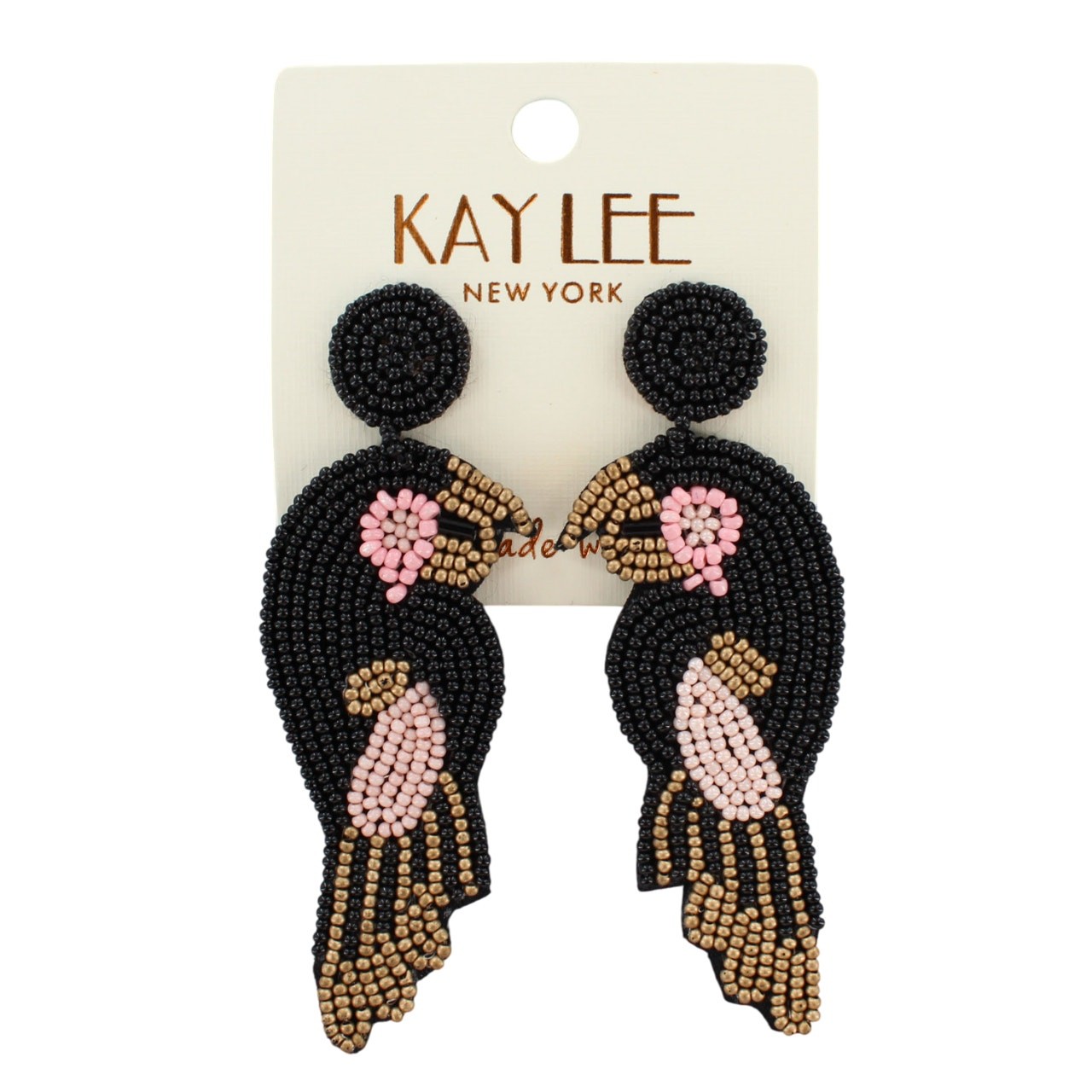 Kay Lee Boho Seed Bead Beaded Parrot Bird Statement Earrings #KE8BLK