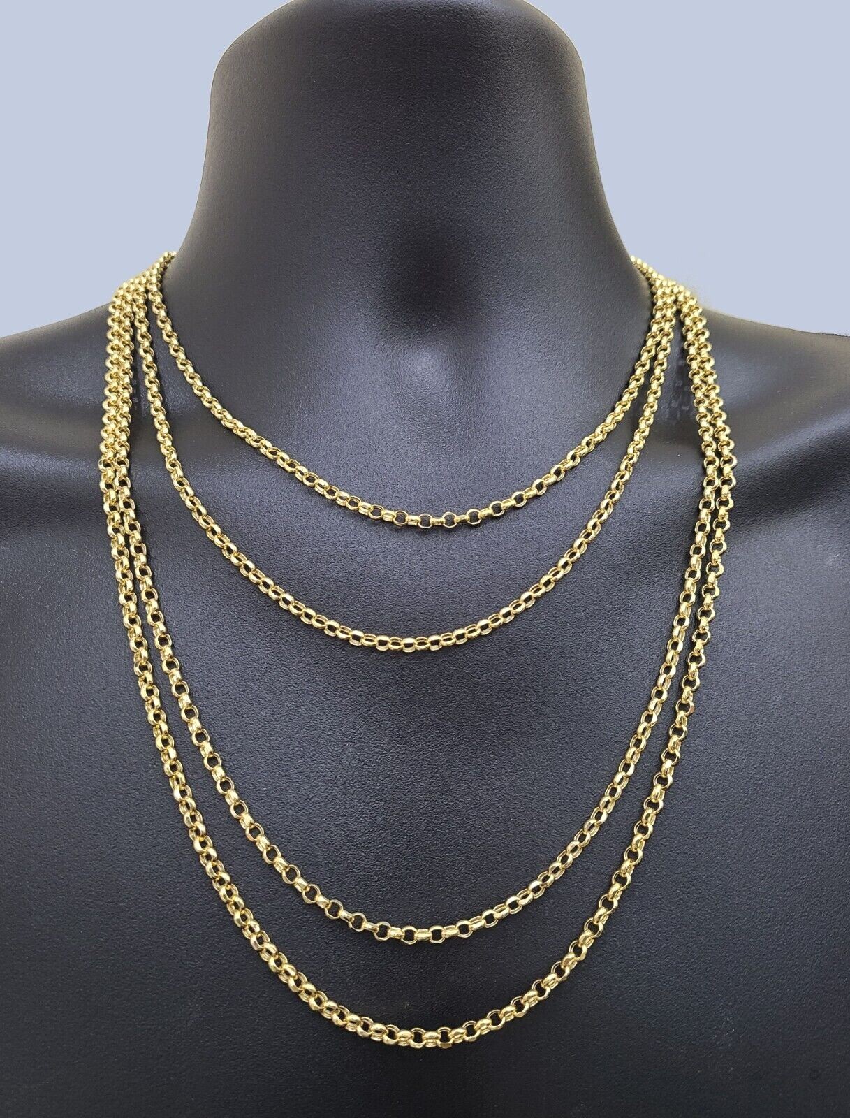 Real 10K Yellow Gold Rolo Link Rope Chain 4mm Necklace Unisex 16-26” inches