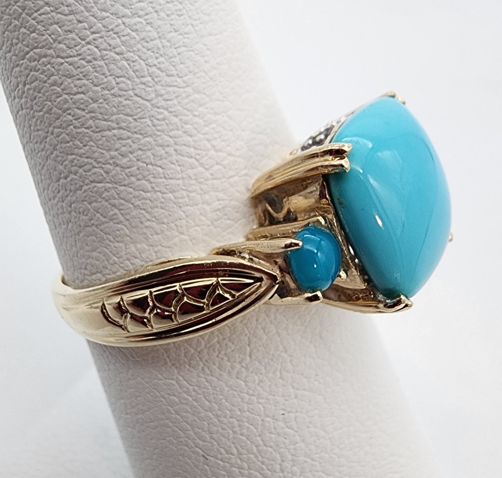 14k .585 Yellow Gold Effy Cushion Turquoise .06 ctw Diamond Sz 7 Ring Au 23231