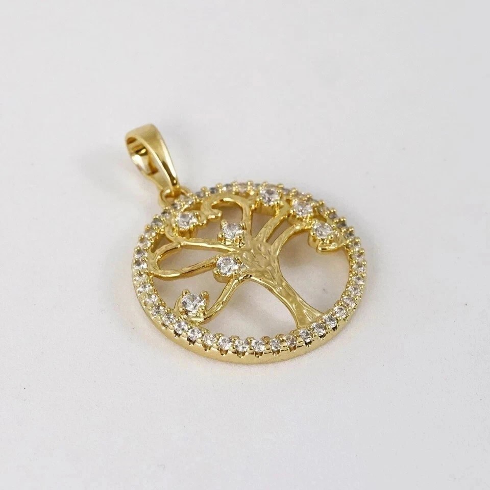 1.50Ct Round Cut Simulated Diamond Tree Shape Pendant In 14K Yellow Gold Plated