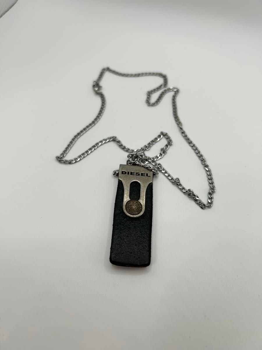 Vintage DIESEL Leather Necklace Black Metal Chain Men’s Rare Y2K 23.62in