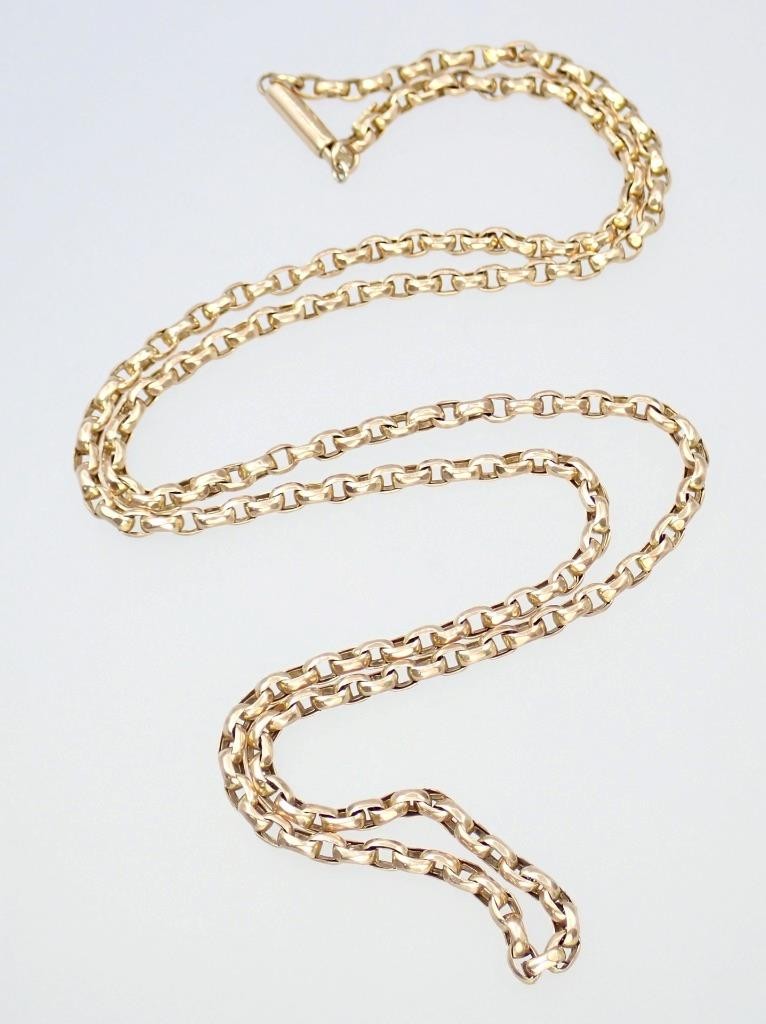 Lovely Antique Victorian 21” Solid 9K Rose Gold 2.5mm Belcher Chain Necklace