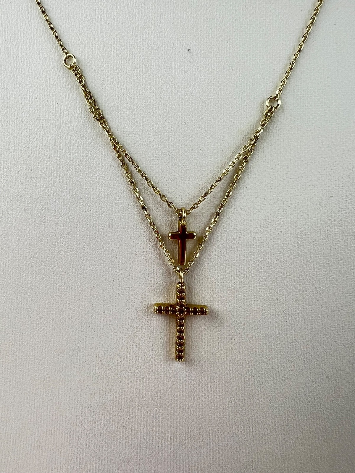 Fashion 3 Necklaces Lot Chains Gold Tone 3 Crosses 1 Bar Pendant Layering Set
