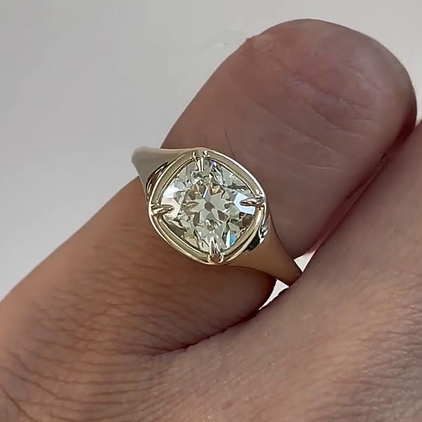 2.05 CT Old Mine Cushion Cut Moissanite Engagement Ring 14K Yellow Gold Plated