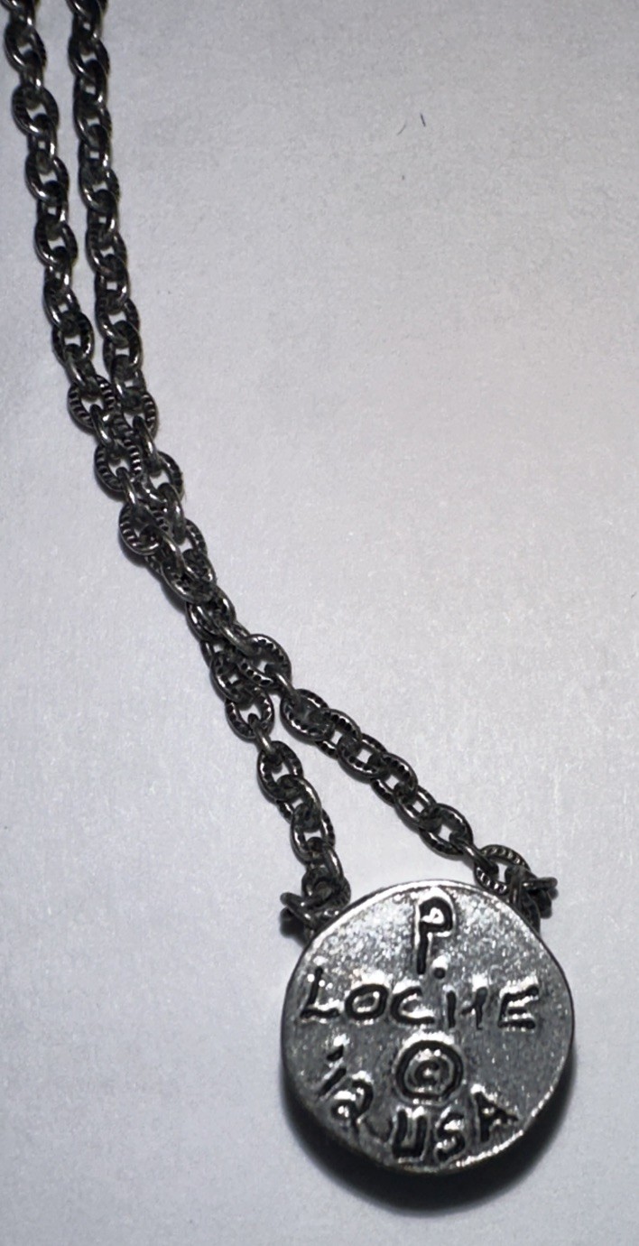 Patricia Locke Signed Silvertone Purple and Blue Crystals Pendant Chain Necklace