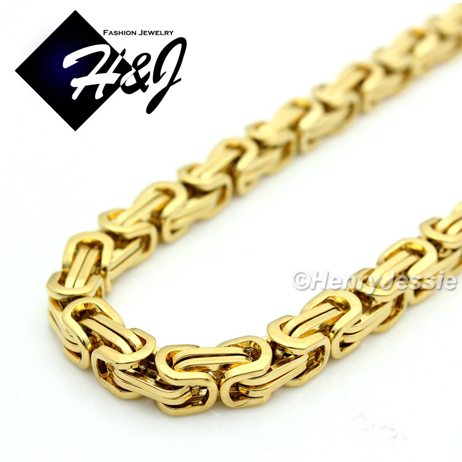24″MEN’s Stainless Steel 4mm Gold Plated Byzantine Box Link Chain Necklace