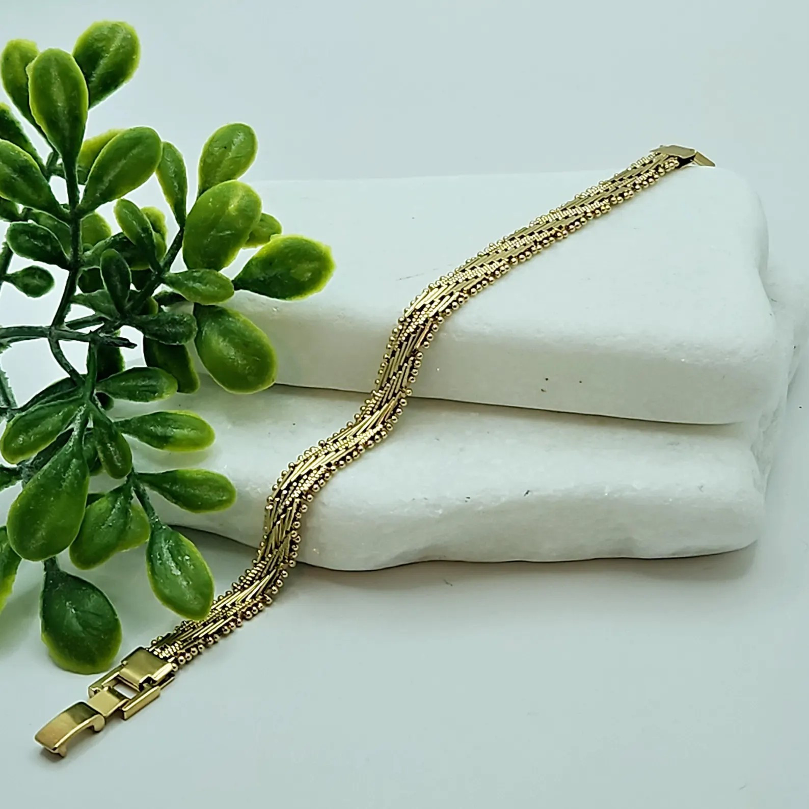 Gold Vintage Bracelet, Flat Vintage Style Bracelet, 14k Heavy Plated Gold