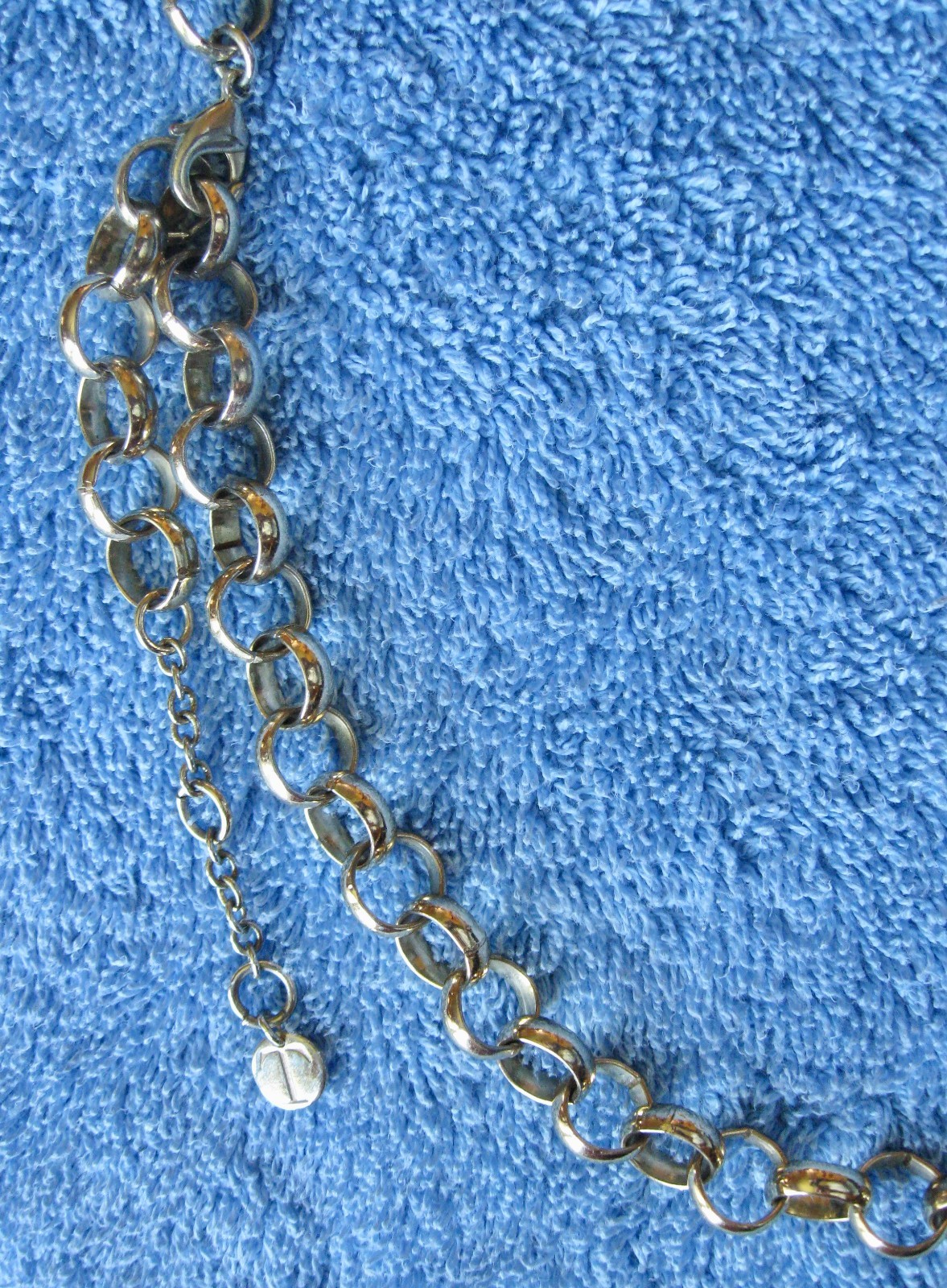 Chain & Beaded Orange & Blues Necklace “T” Logo 19″ Drop w/Metal Tassel Lobster