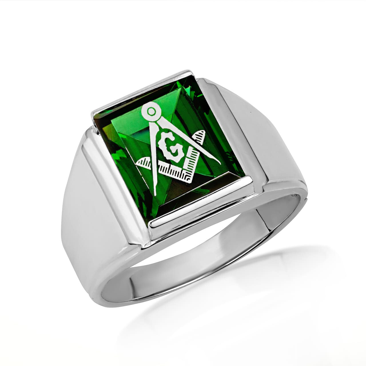 .925 Sterling Silver Men’s Symbolic Freemason Masonic CZ Stone Ring