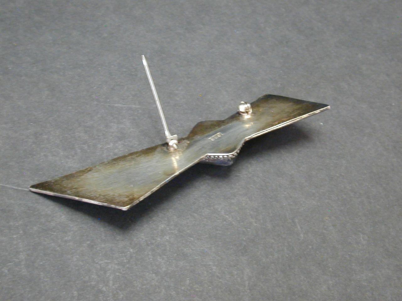 Vtg MCM Studio Modernist Sterling Copper Textured Quartz? Bow Brooch Pin Silver