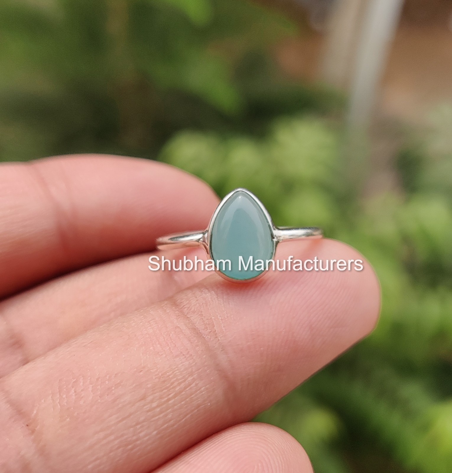 Aqua Chalcedony 925 Silver Ring Pear Shape Party Wear Fancy Women All Size Ring
