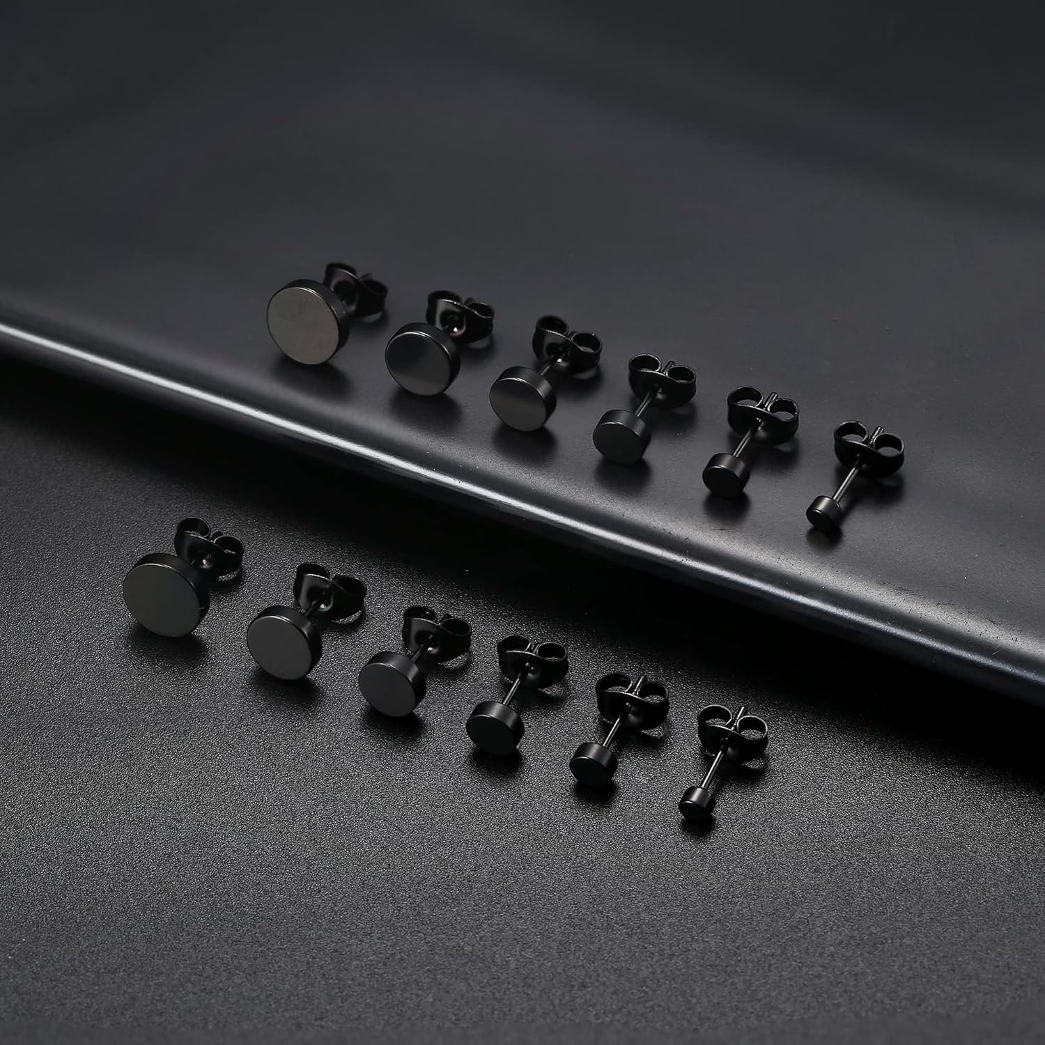 316L Surgical Steel Hypoallergenic Black Stud Earrings for Men Women, round Wate