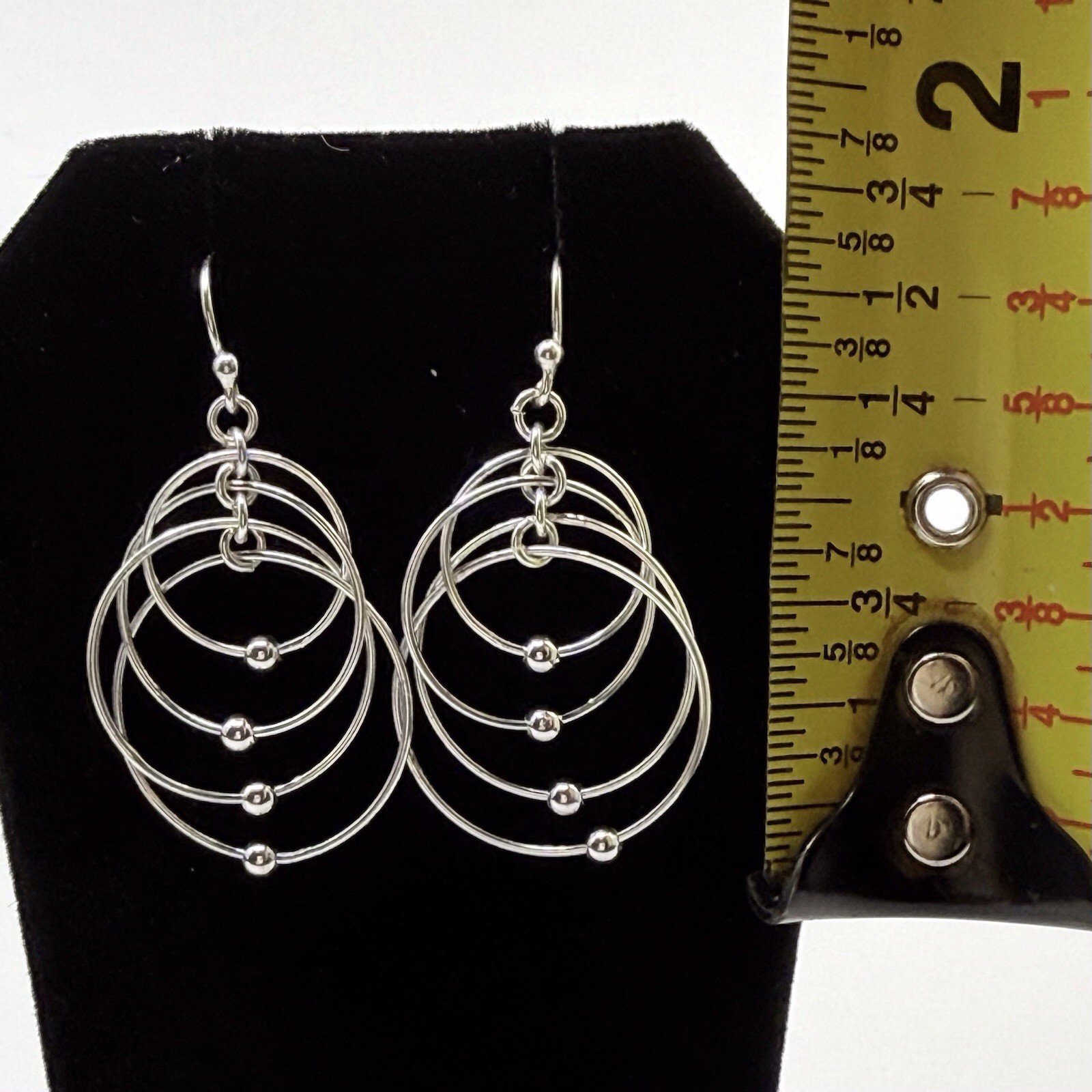 Sterling Silver 925 Multi Hoop Dangle Earrings Modern Kinetic Drop