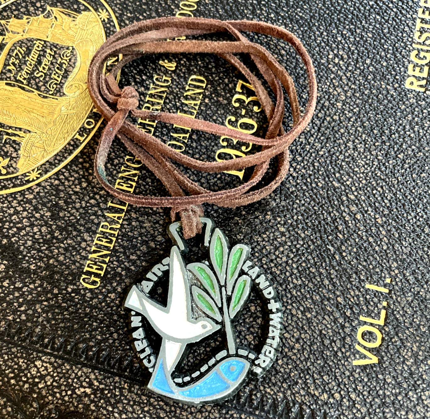 VTG Terra Sancta Guild Enamel Ecology Pendant Necklace 1970 Israel Signed TSG