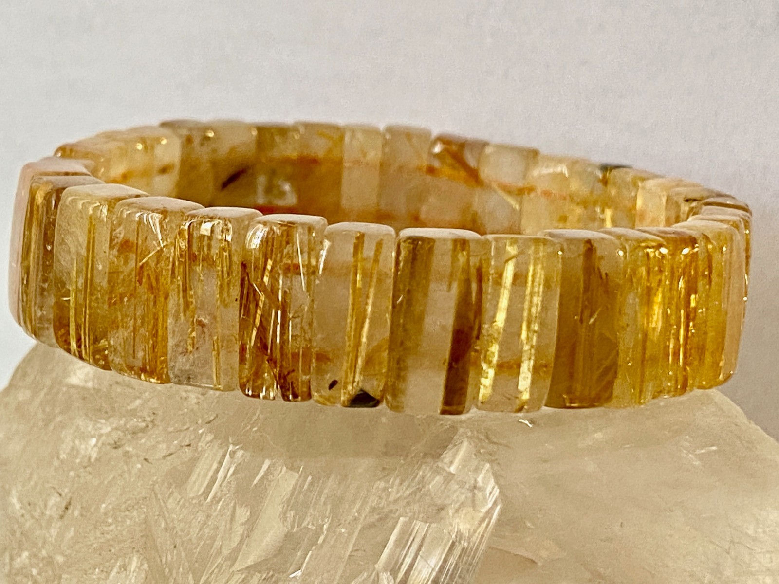8.2″ Golden Rutilated Quartz Titanium Dioxide Inclusions Bracelet – I1414