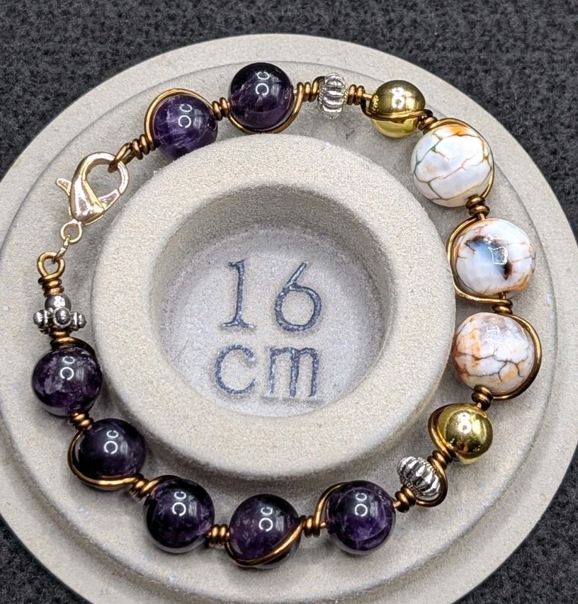 Women’s Stylish Orange Purple Chunky Bead Wire Wrapped Bracelet (16cm) S Wrist