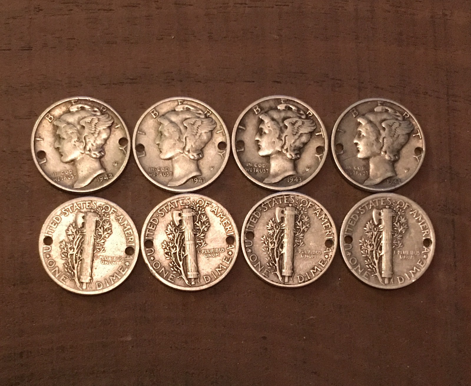 8 Holed MERCURY DIME Coins For Jewelry Or BRACELET-90% Silver!